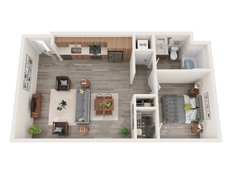 Floor plan for 1 bed, 1 bath, 754 sqft